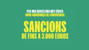 لافتة في برشلونة تشير إلى قواعد السلوك في الفضاء العام